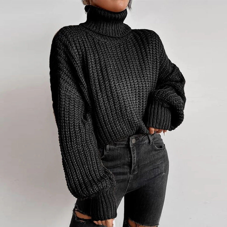 IvyShape | Chic Loose Shoulder Long Sleeve High Neck Pullover Sweater