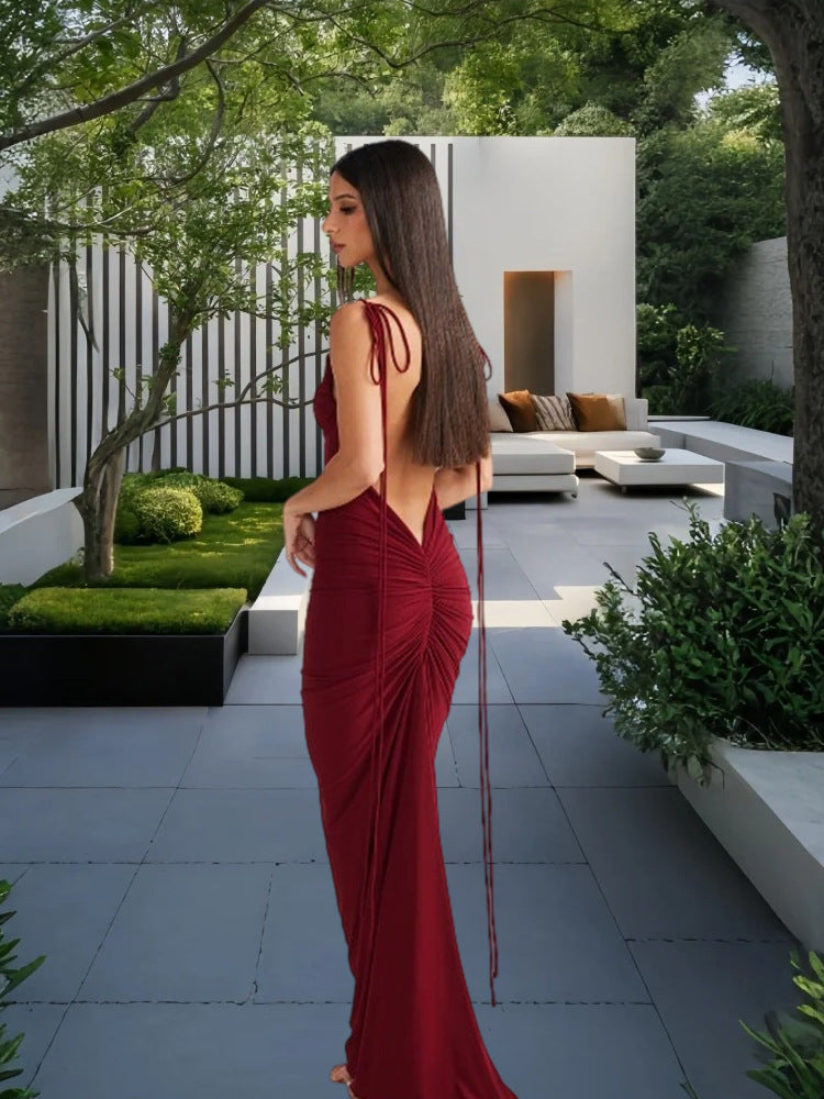 Women Elegant Wrap Dress with Deep Back Cutout and Delicate Ties Ivyshape