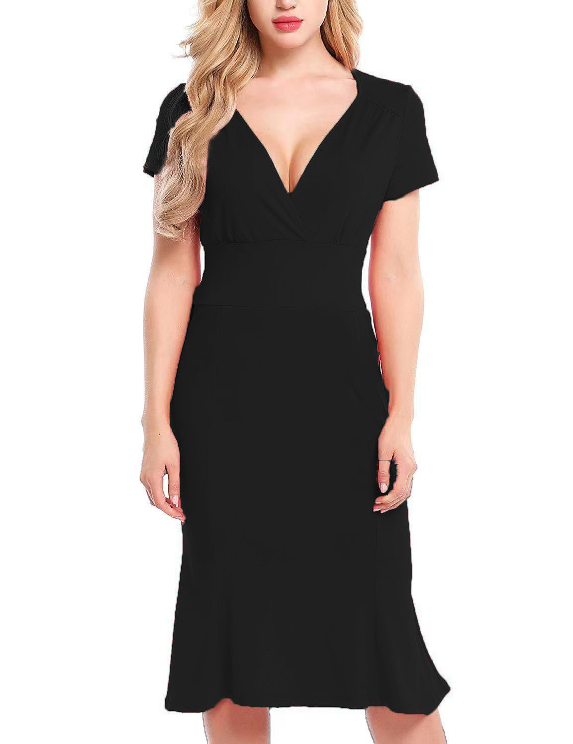 Women Elegant Wrap Dress with Deep V-Neck and Flattering Cut Ivyshape