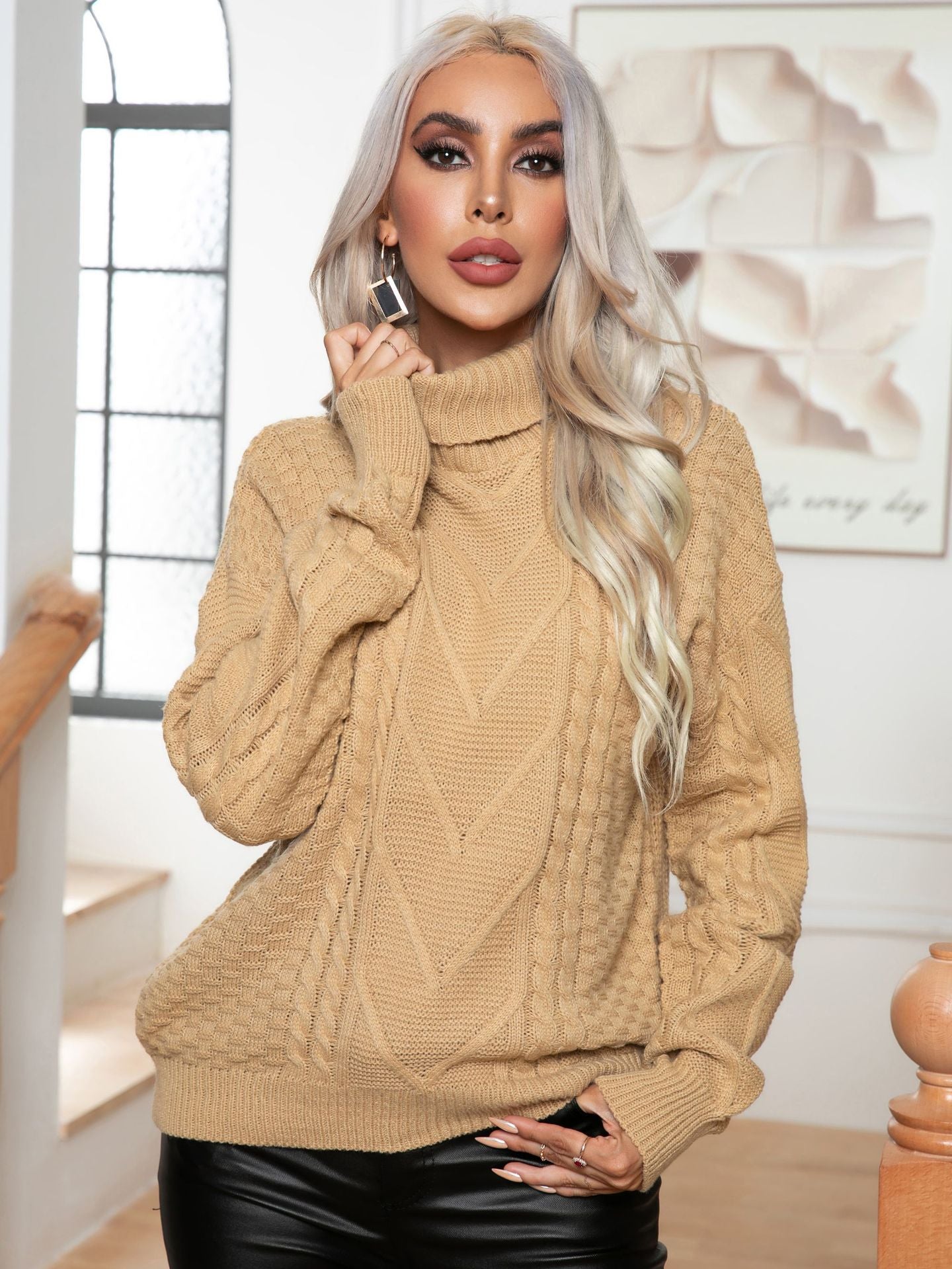 Ladies chunky knit sweater with high collar by Ivyshape