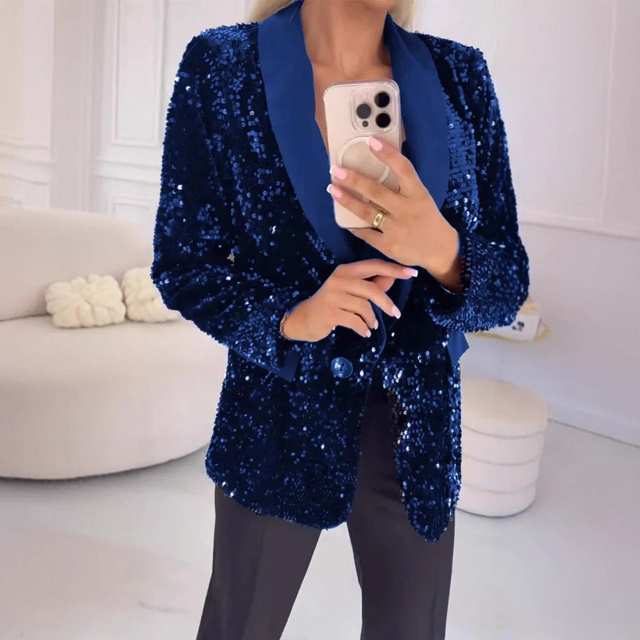 Ivyshape | Glamour Autumn Winter Sequin Lapel Blazer