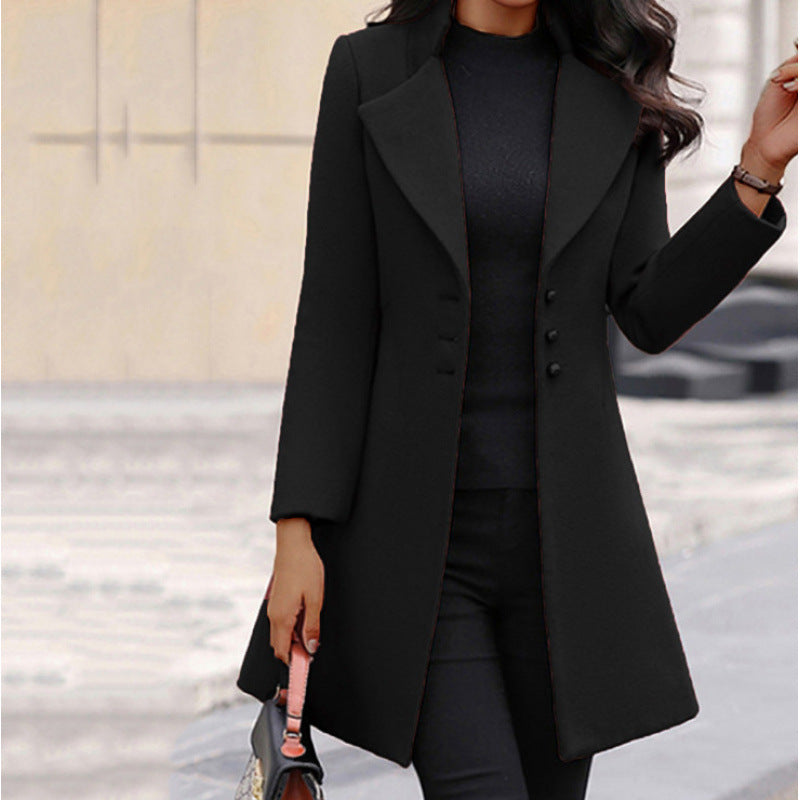 Women Elegant Wool Coat with Double Button Placket and Minimalist Design Ivyshape