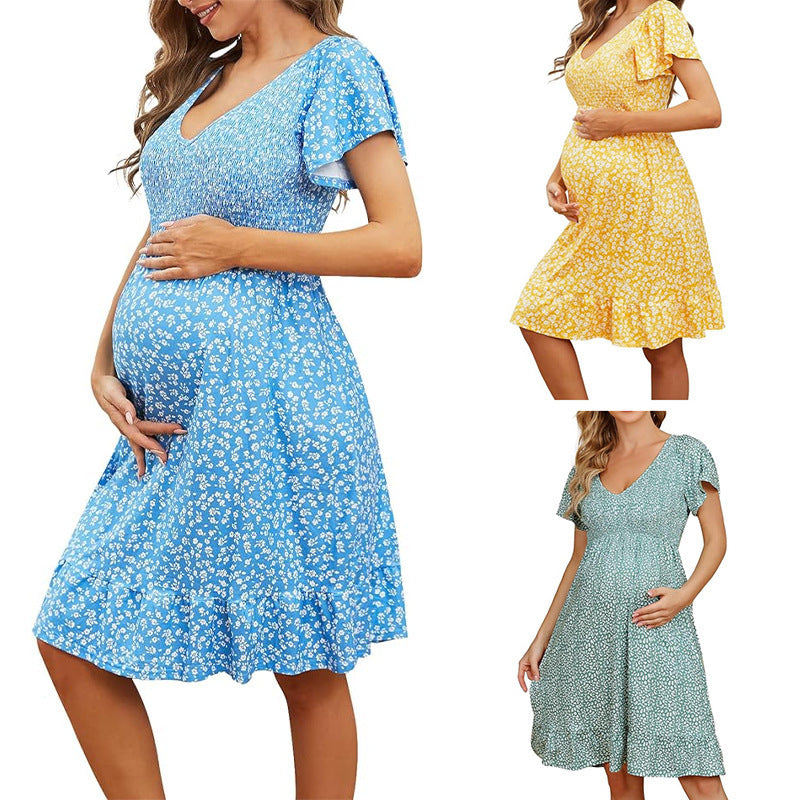 IvyShape | Comfortable In-Stock Summer Maternity V-Neck Dress