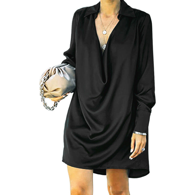 Women's shirt dress with elegant waterfall neckline Ivyshape