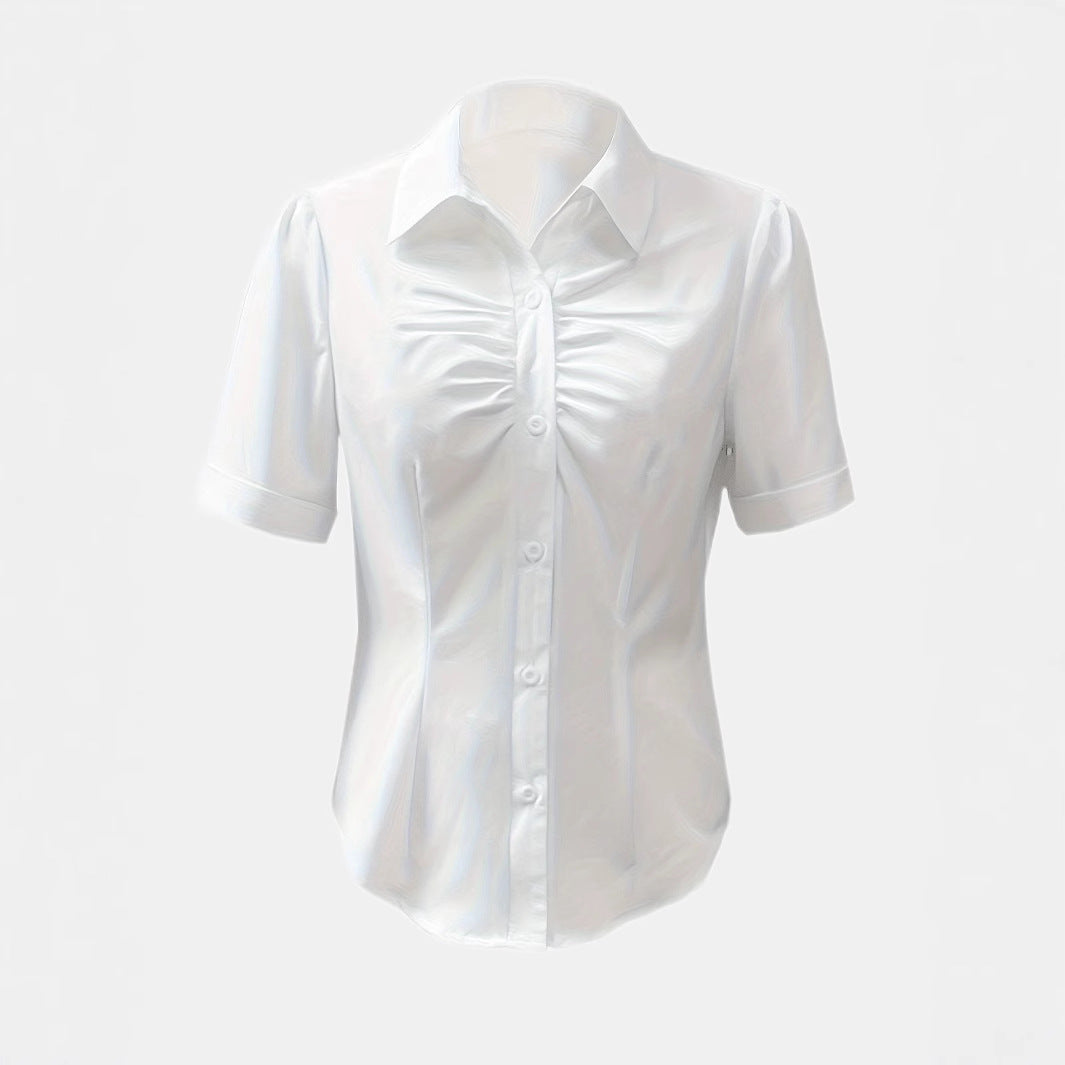 Women high-quality short-sleeve blouse with elegant gathering Ivyshape