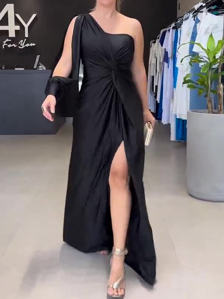 Women's Maxi Dress with Asymmetric Design and Side Slit Ivyshape