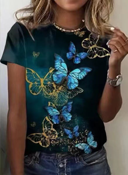 Women's Short Sleeve Shirt with Floral Design and Loose Fit Ivyshape