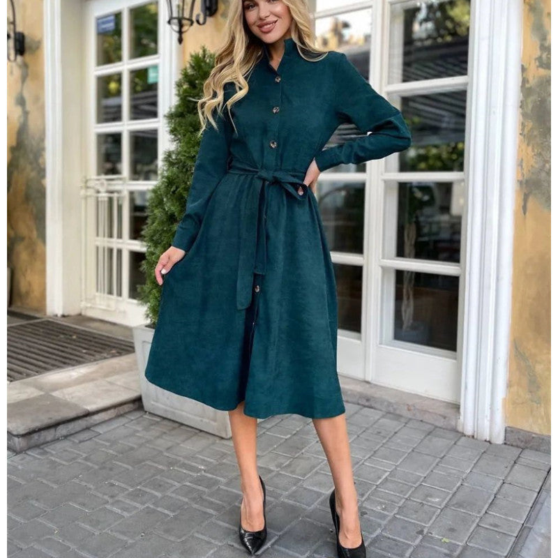 IvyShape | Solid Color Button-Up Shirt Dress