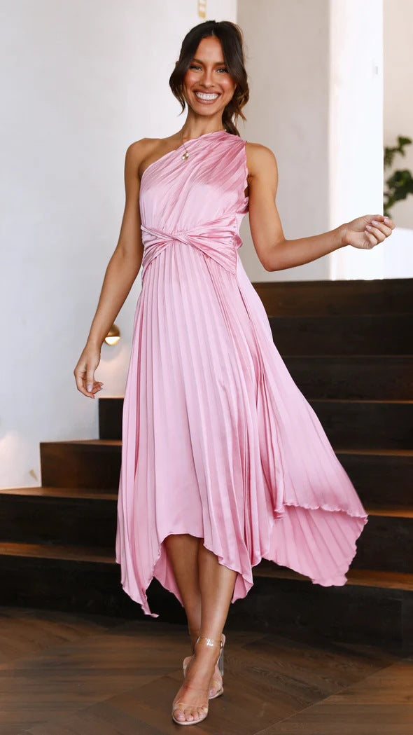 IvyShape | Solid Pleated High-Waisted Maxi Evening Dress