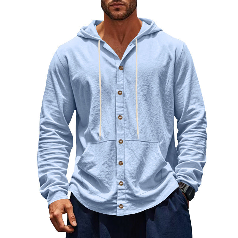 Men's casual hoodie with button placket and practical side pockets Ivyshape