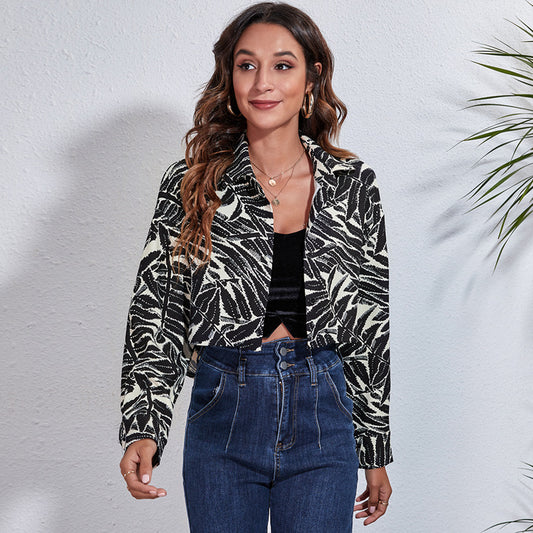 Ladies Fashion Blouse with Tropical Leaf Pattern and Casual Cut Ivyshape