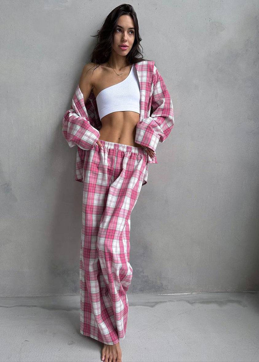 Ivyshape | Plaid Cotton Pajama Set