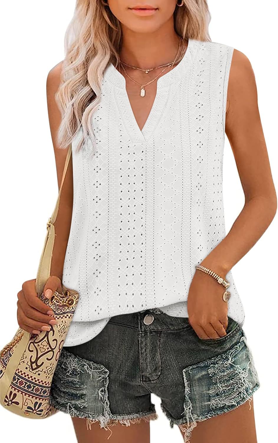 Sleeveless Broderie Anglaise Top for Women Ivyshape