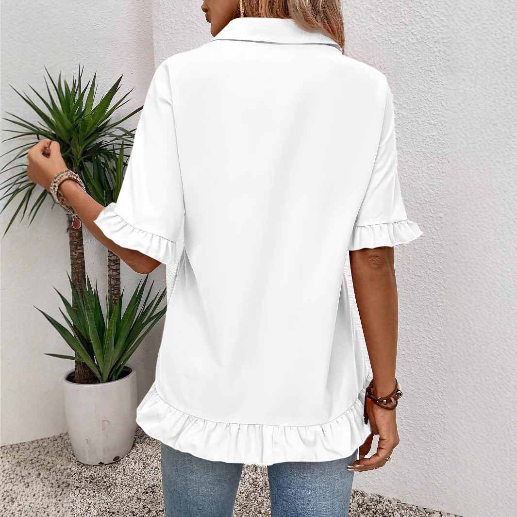 Women's shirt blouse with ruffle details Ivyshape