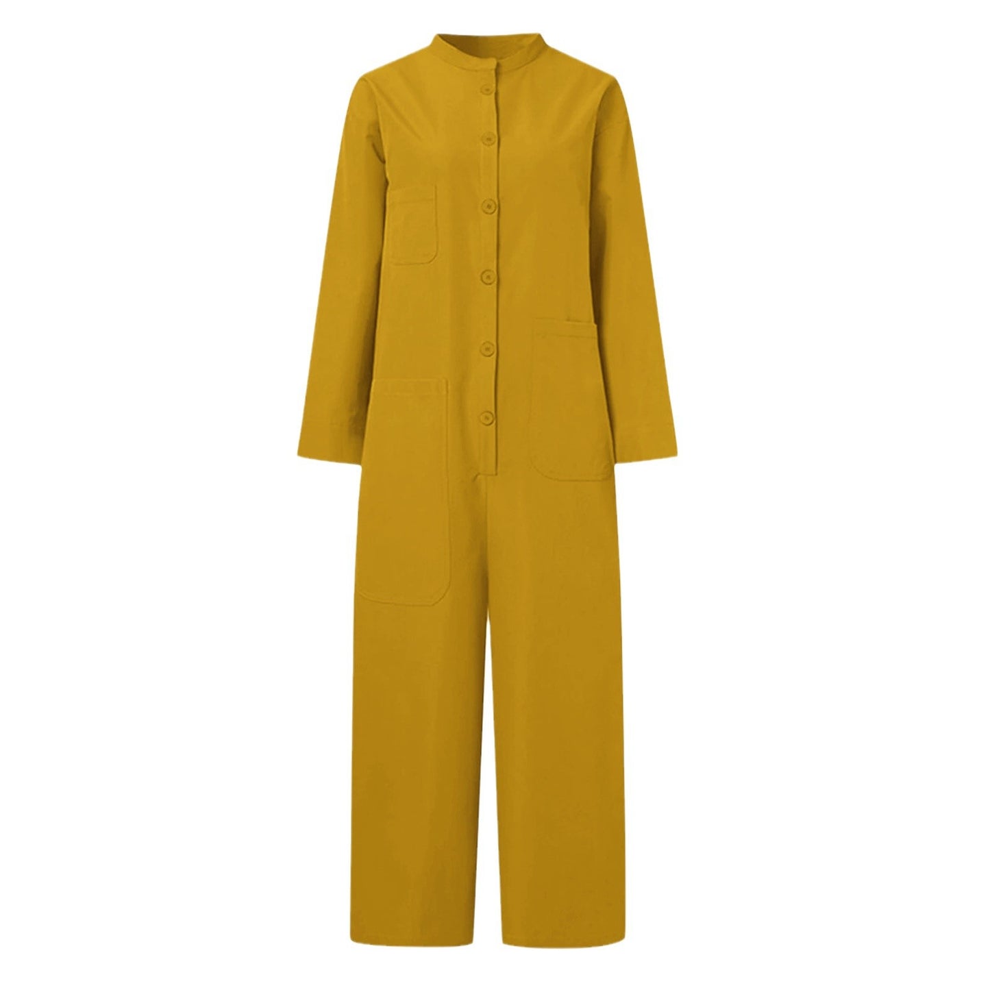Women's Casual Jumpsuit with Oversized Pockets and Button Closure Ivyshape