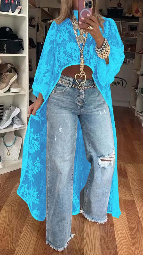 Ladies Long Flower Dress with Transparent Fabric and Elegant Design Ivyshape