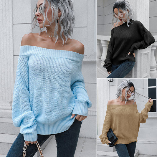 Women's Off-Shoulder Knit Sweater with Casual Cut and Voluminous Sleeves Ivyshape