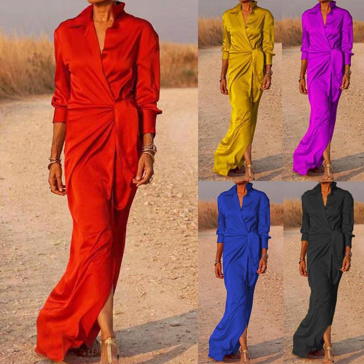 Ladies Elegant Wrap Maxi Dress with Feminine Cut and Side Slit Ivyshape