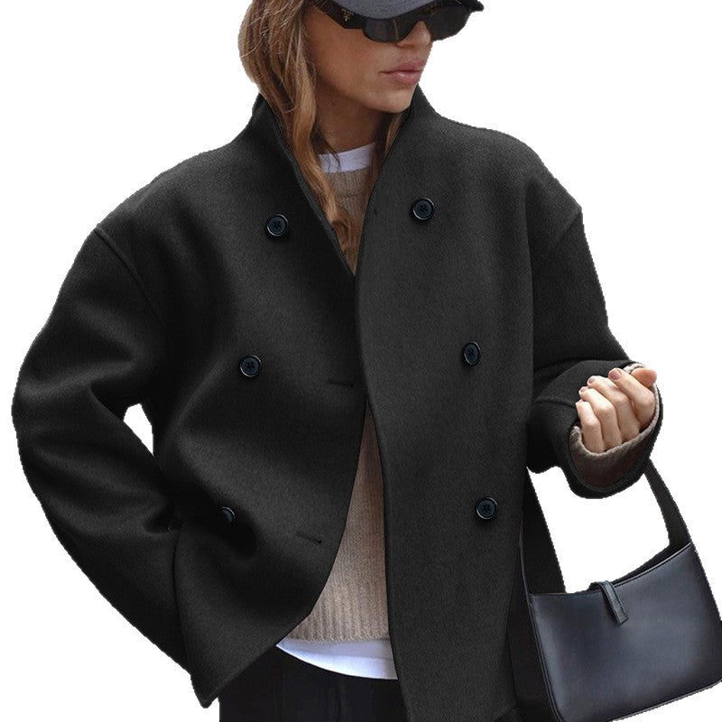 Women's fashionable wool jacket with double button placket and elaborate cut Ivyshape