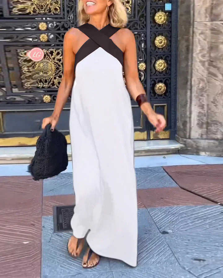 Women's Long Maxi Dress with Cross-Over Straps and Elegant Cut Ivyshape