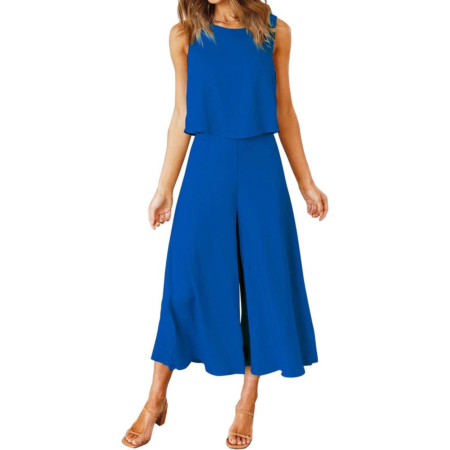 Ladies elegant jumpsuit with wide leg and chic cropped top Ivyshape