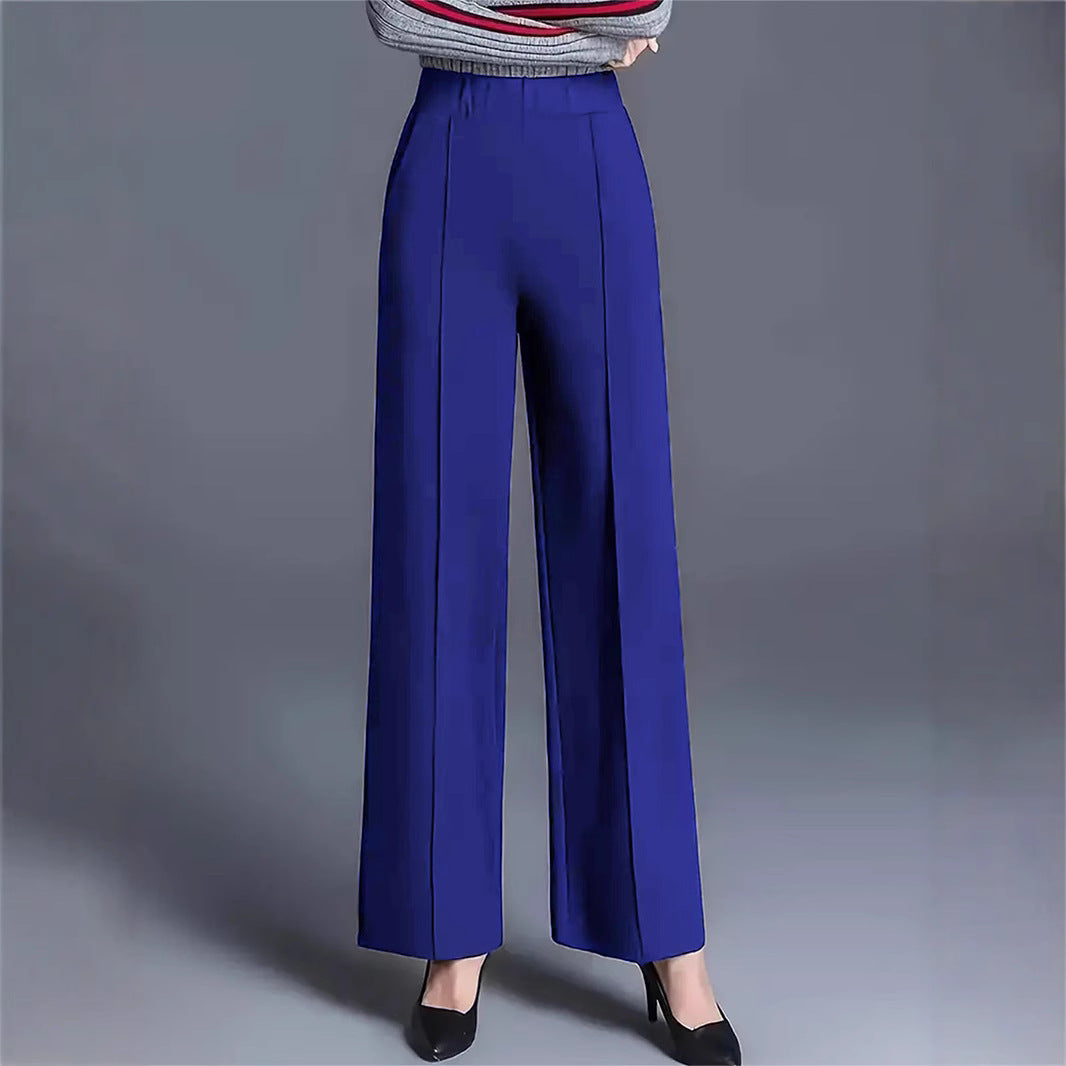 Ladies high-waisted palazzo trousers with side pleats Ivyshape