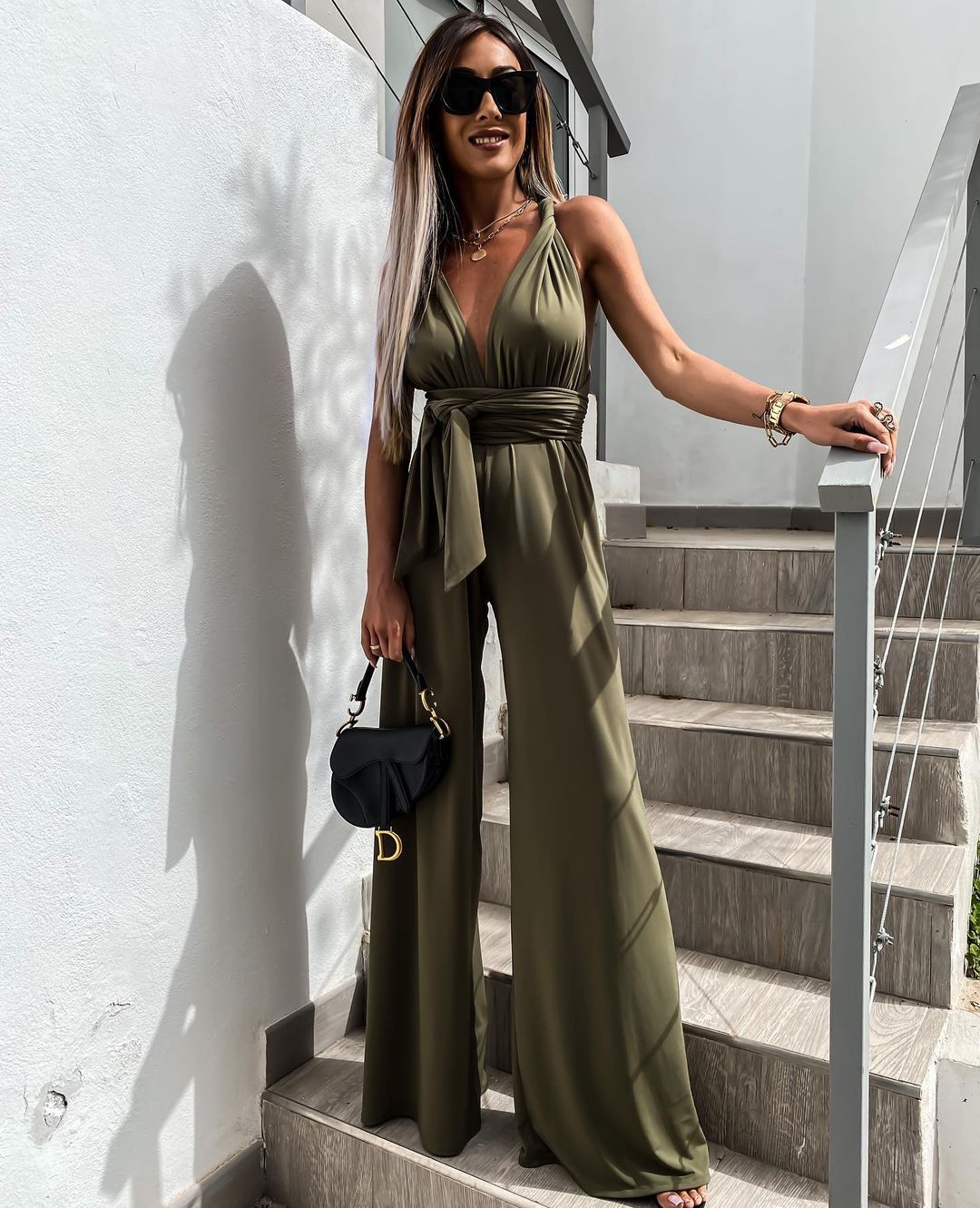 Ivyshape | Sleeveless Solid Color Waist Belt Jumpsuit