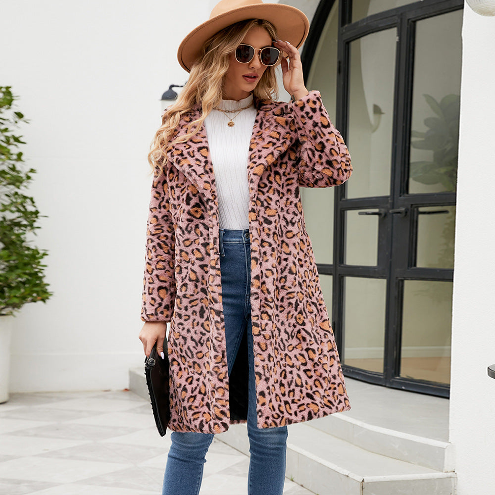 Women's Luxurious Faux Fur Coat with Leopard Design Ivyshape