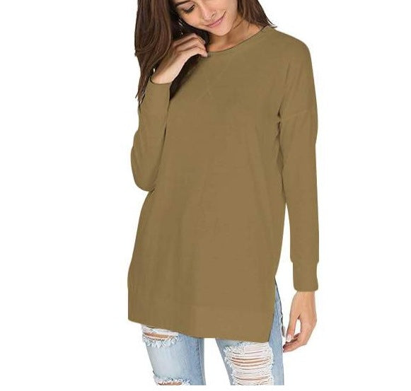 Ivyshape | Solid Color Round Neck Casual Top