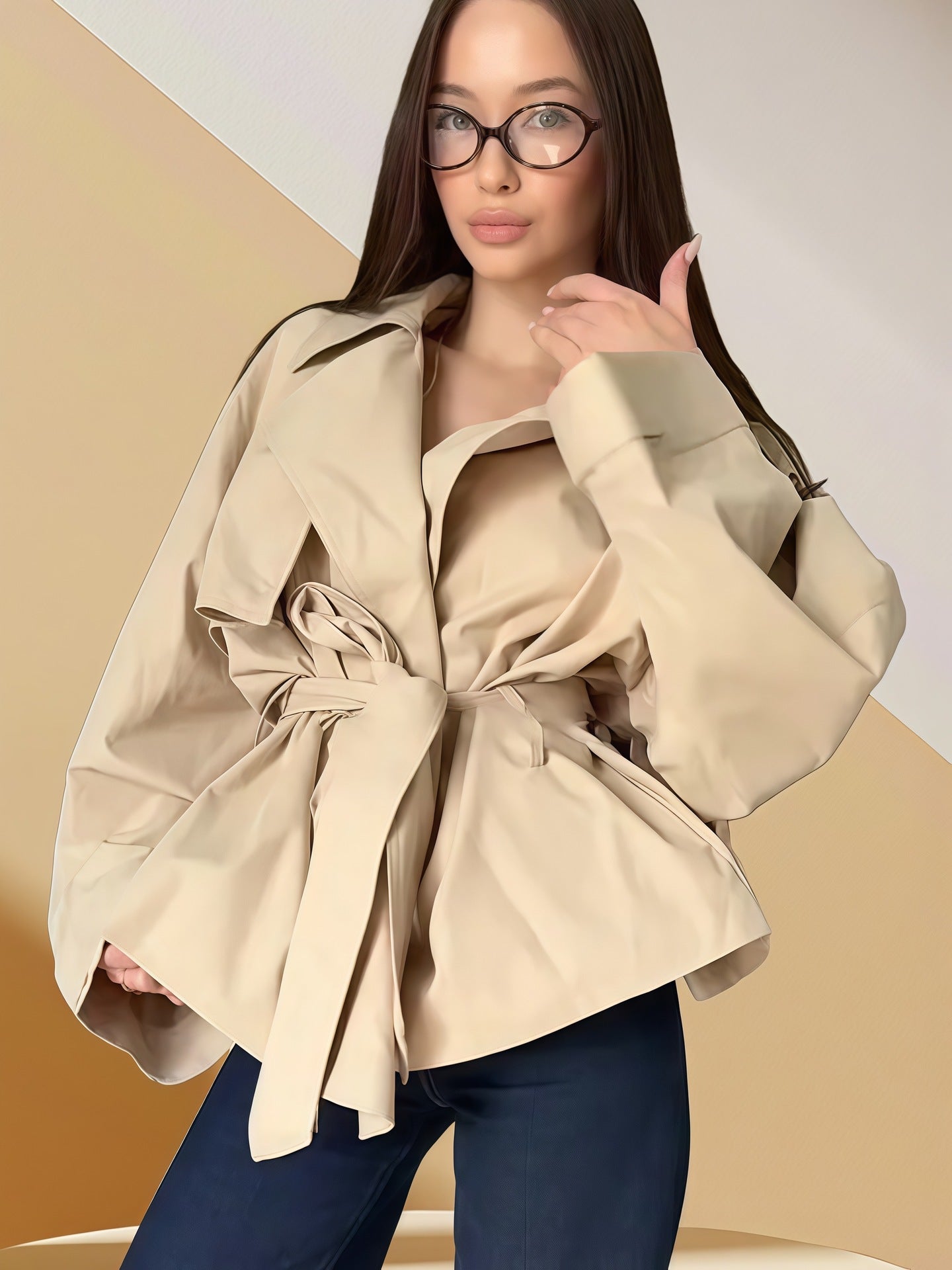 Ladies elegant trench coat with textured design Ivyshape
