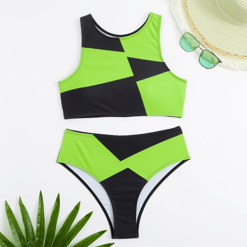 Ladies sporty bikini with geometric design and high waist Ivyshape