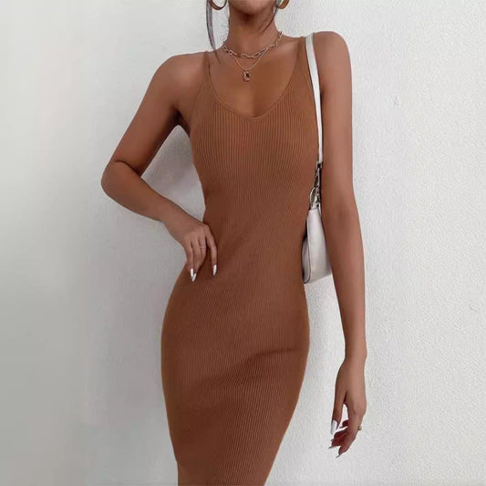 IvyShape | Casual V-Neck Knit Strap Dress