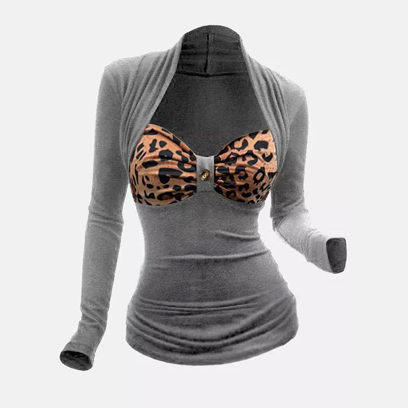 IvyShape | Sexy Leopard Print Long Sleeve Versatile Top