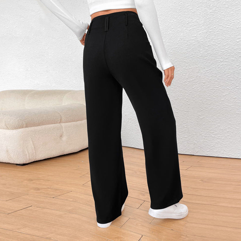 IvyShape | Casual Solid Color Straight Commuting Pants