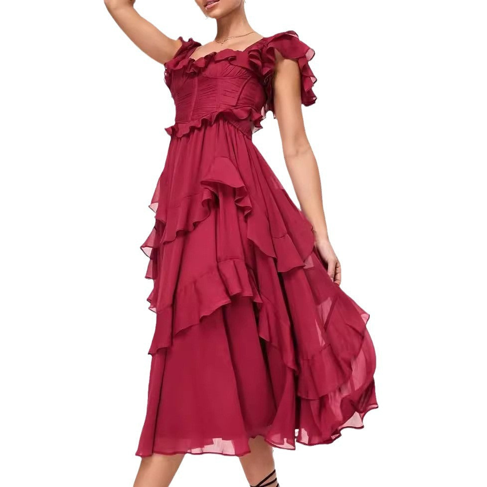 IvyShape | Cake Skirt Ruffle Pleated Long Skirt