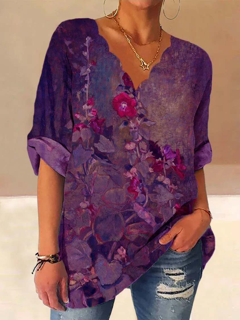 Women blouse shirt with floral design and loose fit Ivyshape