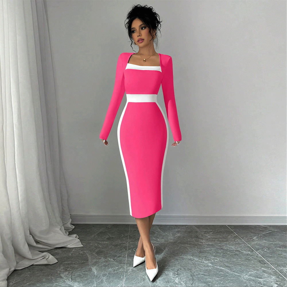 IvyShape | Mid-Length Skirt Long Sleeve Bodycon Dress