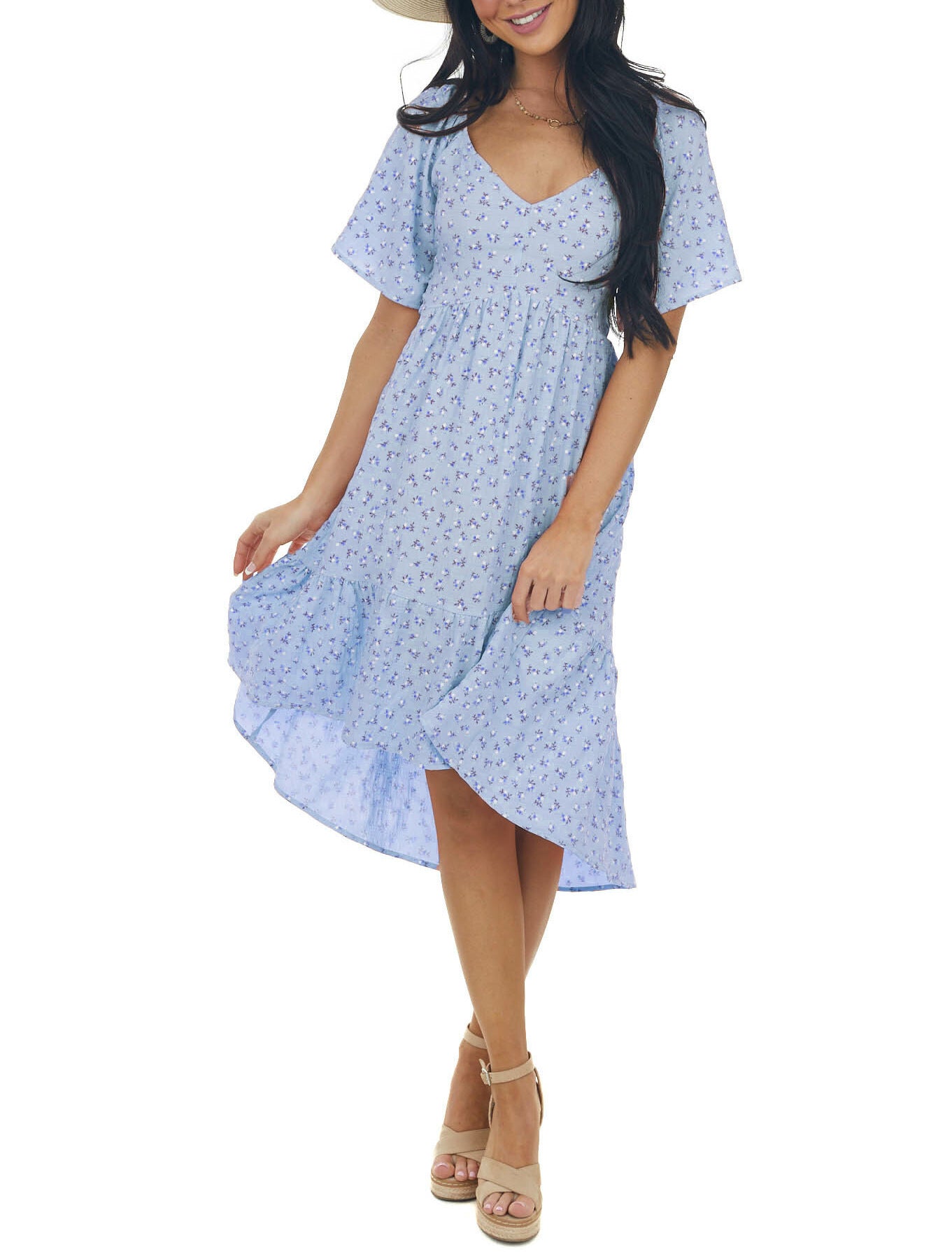 Women's Floral Print Hi-Low Midi Dress Ivyshape