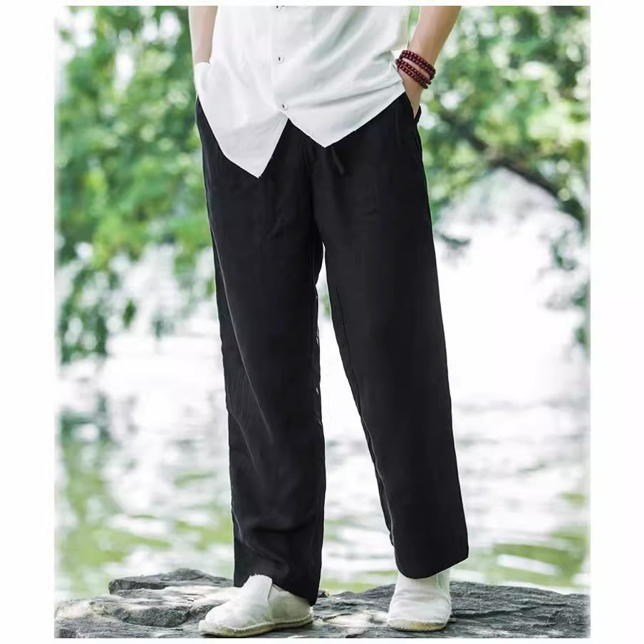 Men's casual linen pants with elastic waistband and practical side pockets Ivyshape