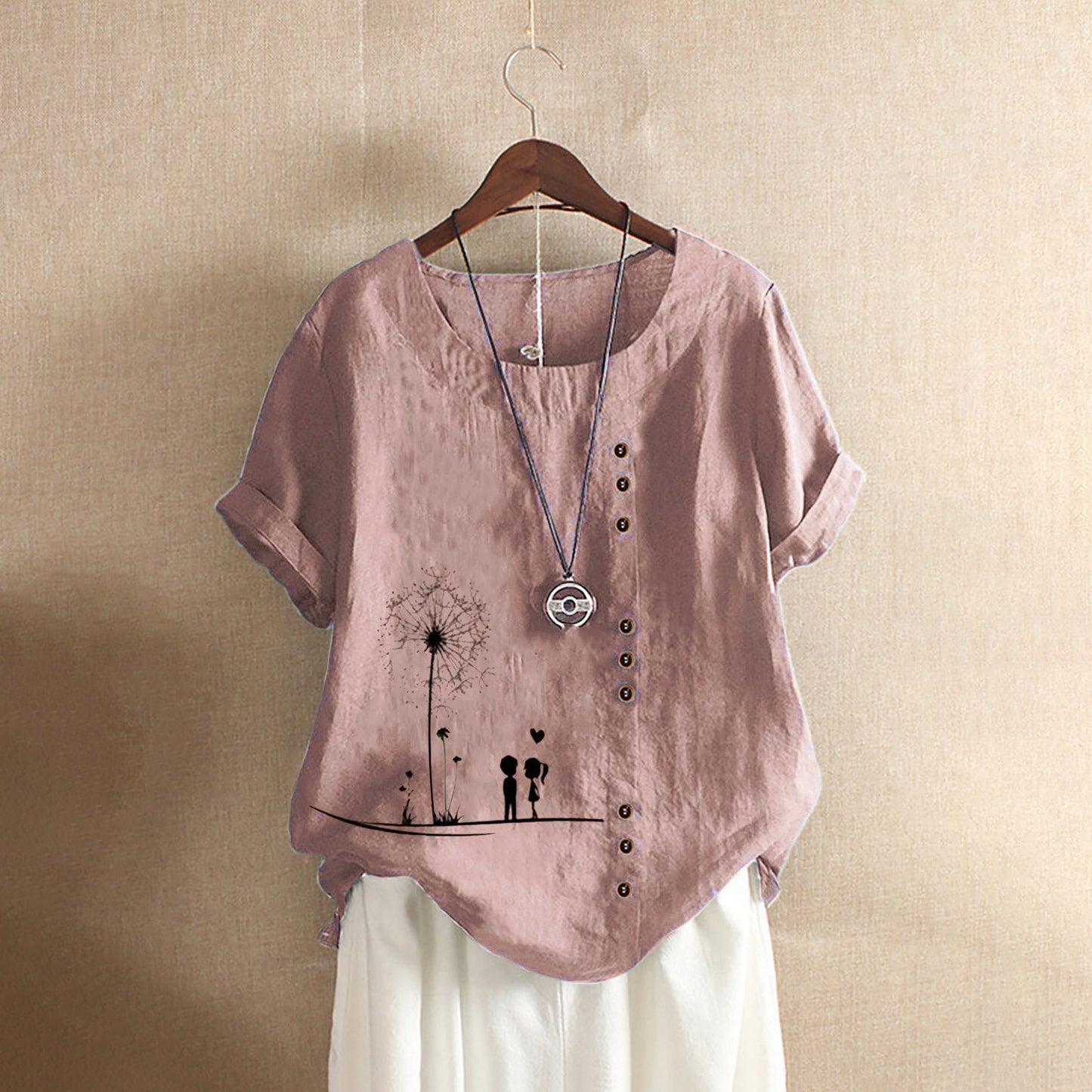 Women's linen shorts with floral appliqué and button details Ivyshape