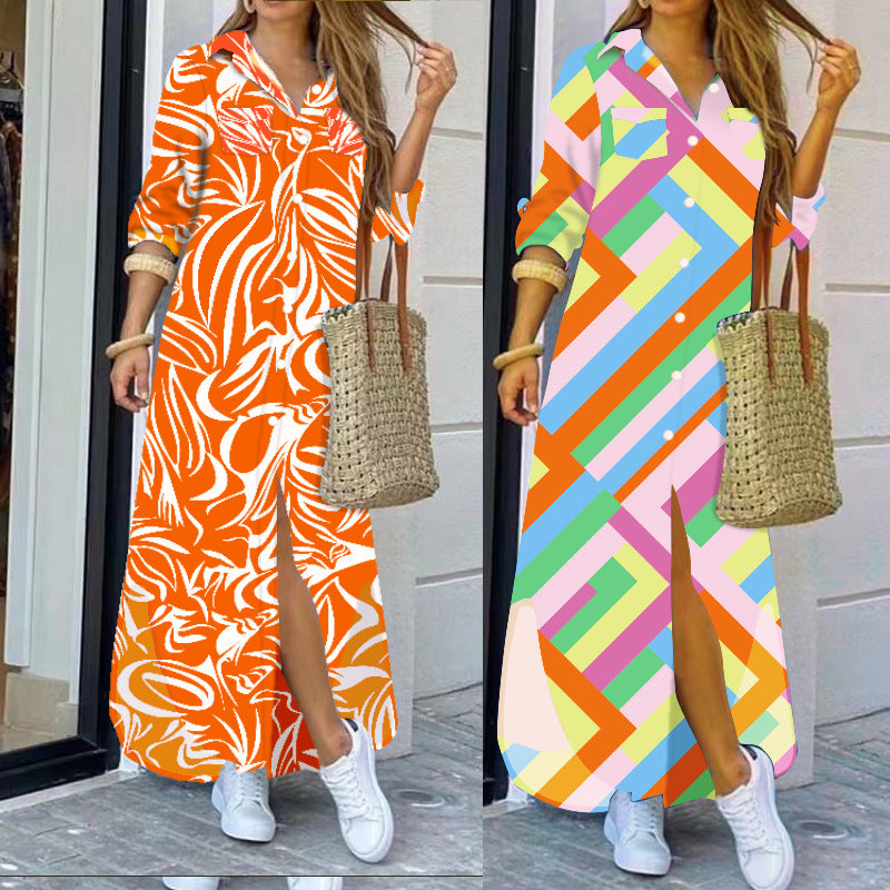 Women's maxi dress with elegant floral pattern and deep slit Ivyshape