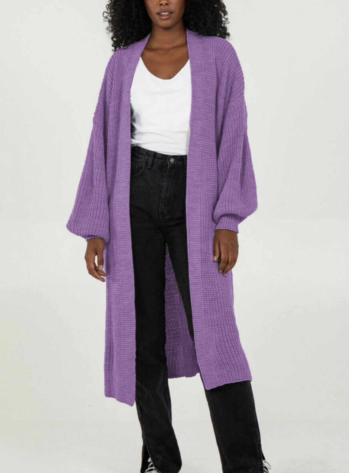 Ladies long cardigan with a casual oversized fit and voluminous sleeves Ivyshape