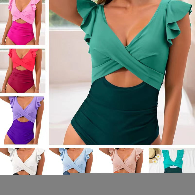 Women's swimwear with elegant ruffle design and chic twist detail Ivyshape