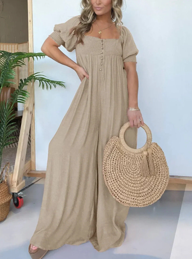 Women’s jumpsuit with wide leg and charming square neckline Ivyshape