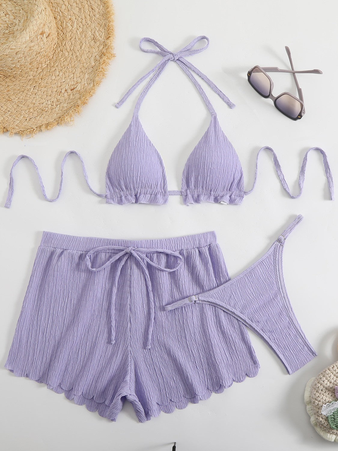 Women's bikini set with playful shorts and sophisticated ribbed texture Ivyshape