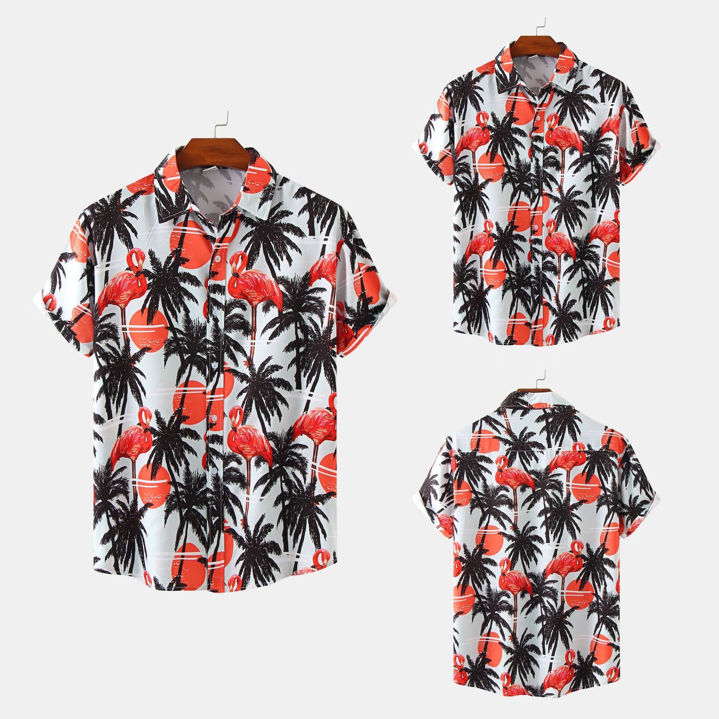 Men's short-sleeve shirt with tropical flamingo print and lightweight fabric Ivyshape