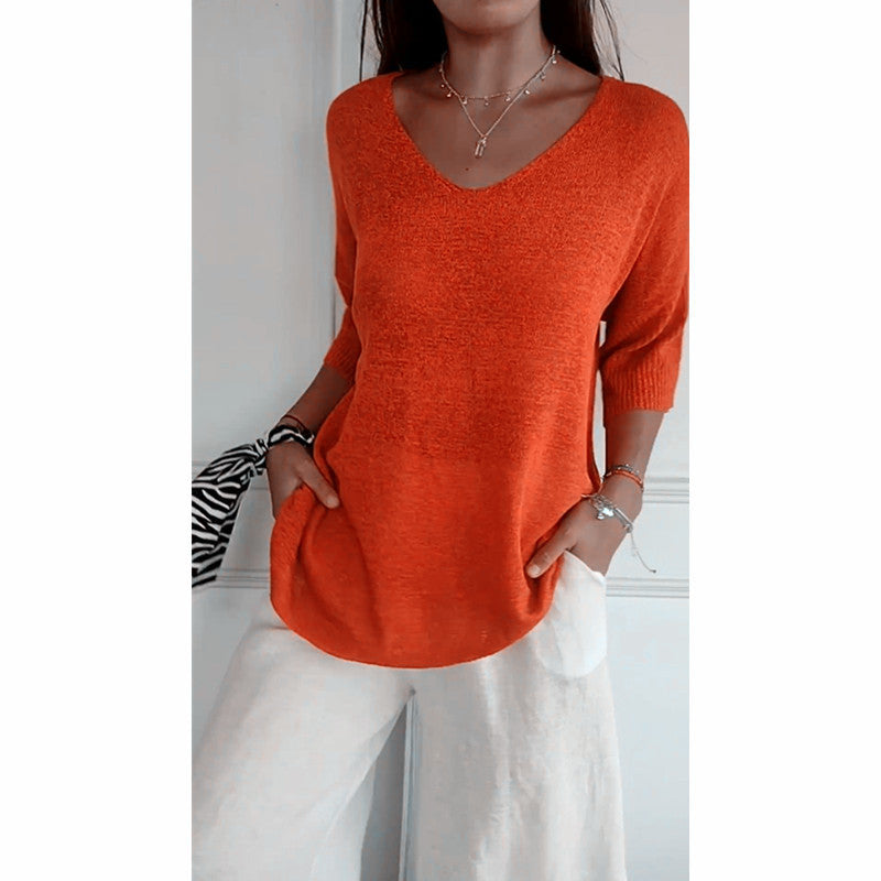 IvyShape | Relaxed V-Neck Casual Versatile Pullover Sweater