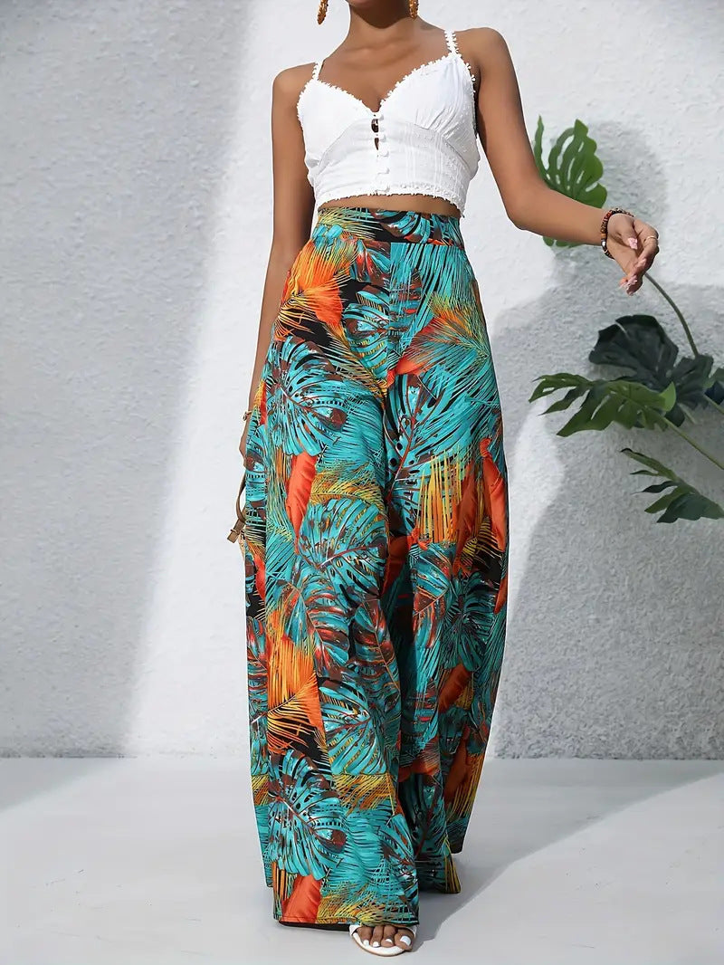 Women's maxi skirt made from lightweight materials with tropical leaf print Ivyshape