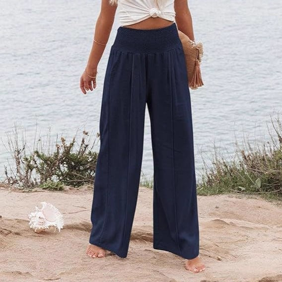 Ladies wide and elegant Palazzo pants with high waistband and pleats Ivyshape