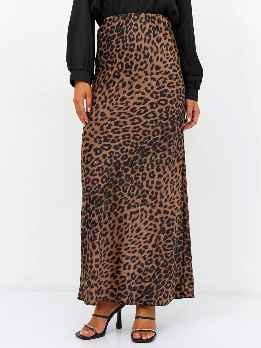 Ivyshape | Leopard Print Maxi Skirt with High Waist